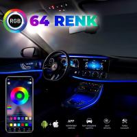 Araç İçi Ambiyans Aydınlatma Sistemi 64 Renk RGB LED Bluetooth Destekli - Müzik ve Ses Duyarlı